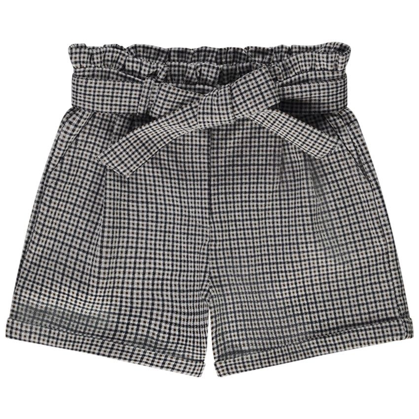 Short à carreaux avec ceinture pour fille - Ecru