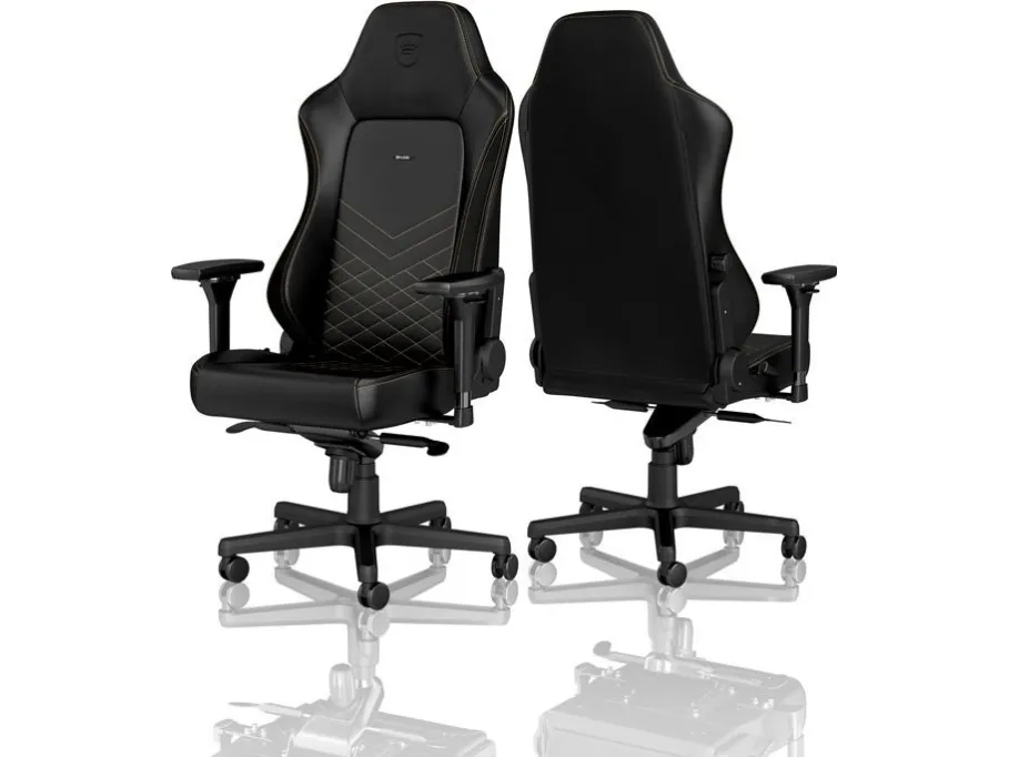 Noblechairs Hero - Stol - ergonomisk - armstøtter - T-formet - vippe - drejeled - aluminium, polyurethan, stål, memory foam, polyuretan vegan falsk læder - sort, guld