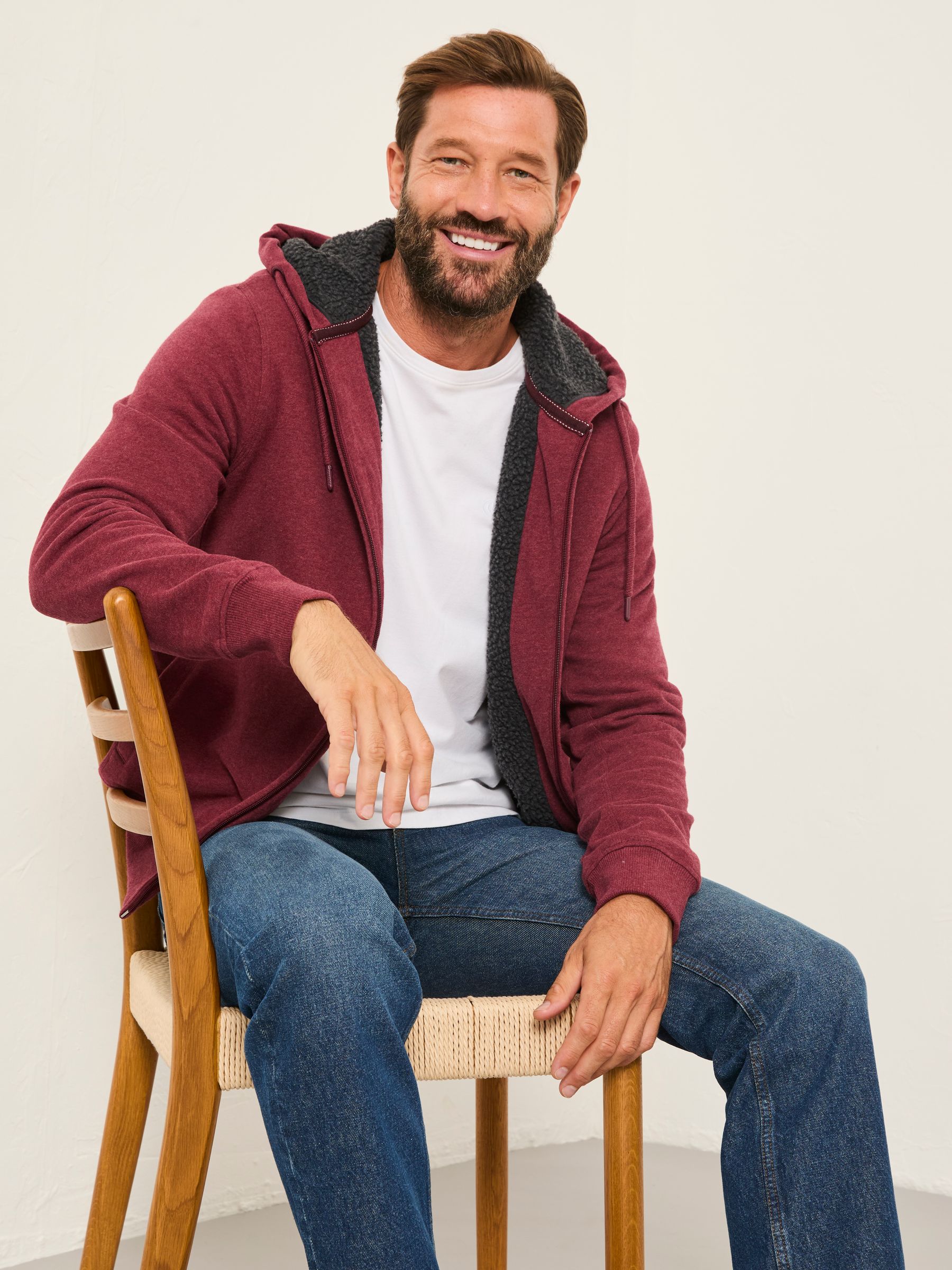 Bordeaurood - FatFace met borg gevoerde doorlopende rits hoodie