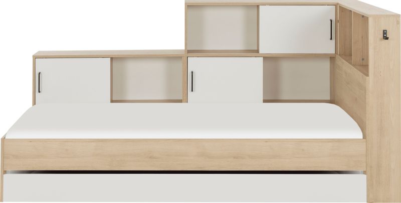 CaliCosy - Erwan - Bed - Licht Hout - Wit - Opbergmogelijkheden