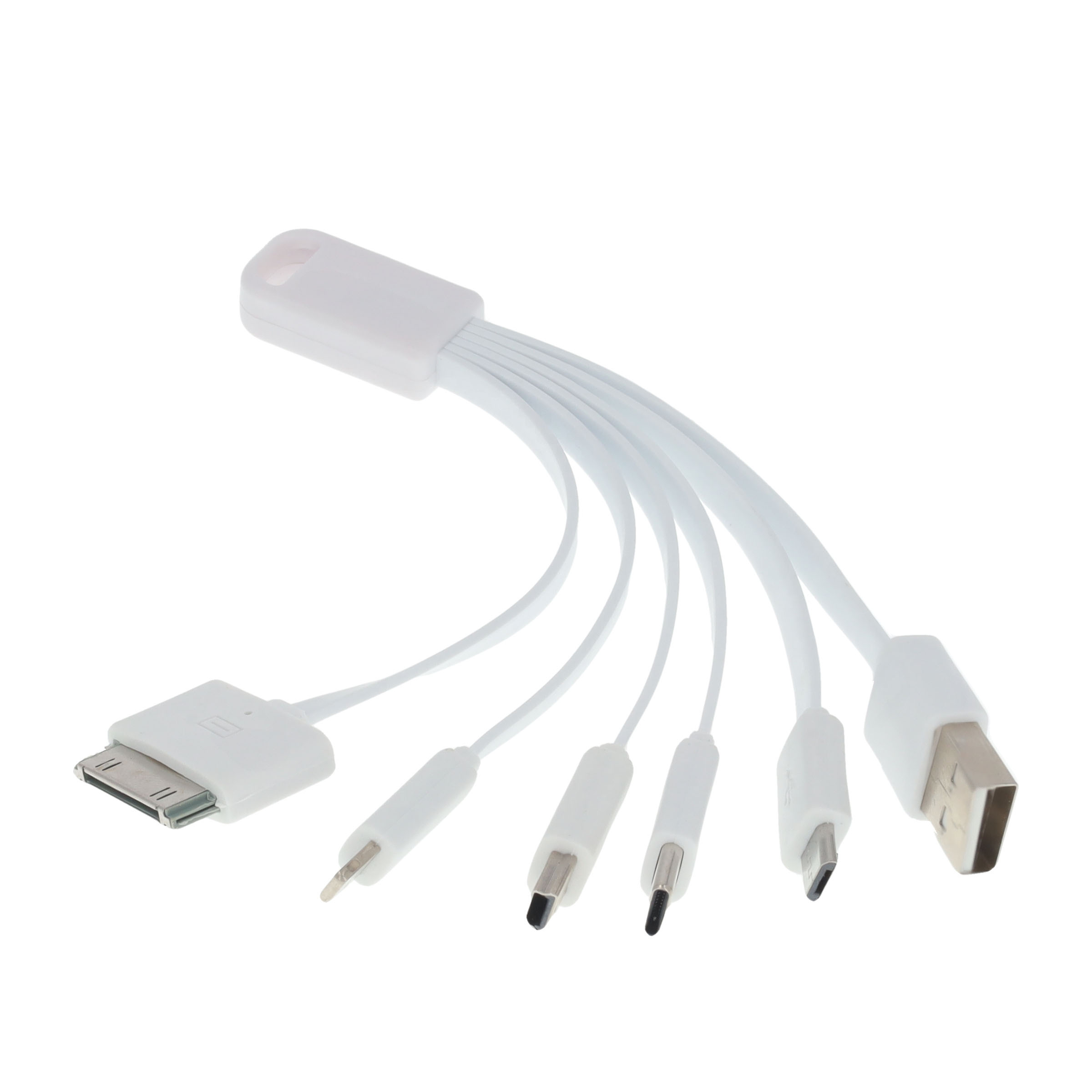 (8.5cm) 5in1 USB Ladekabel auf Lightning / USB C / Micro USB / Apple 30pin / Mini USB Adapter - Weiss