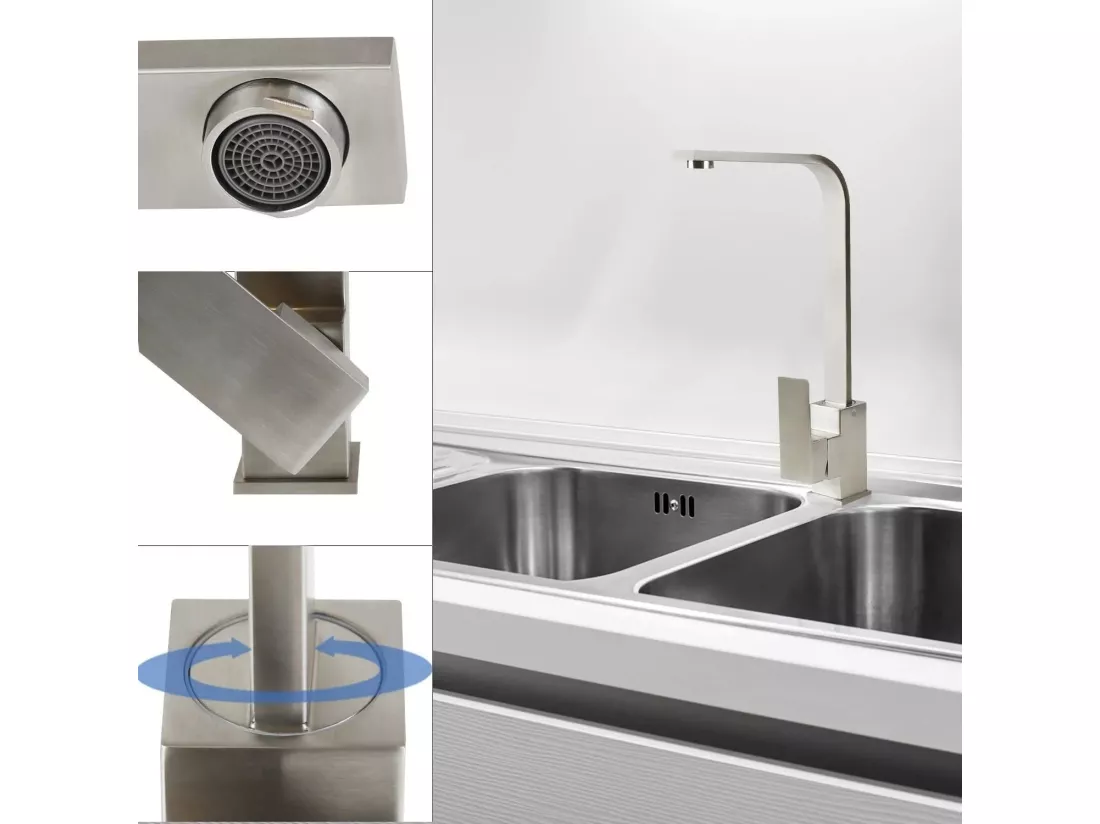 NETTLIFE Robinet de Cuisine avec Poignée Unique, Robinet de Cuisine en Acier Inoxydable, Robinet de Cuisine à Haute Pression, Bras Pivotant à 360°