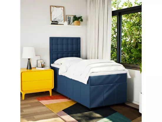 Sommier à lattes de lit avec matelas Bleu 90x190 cm Tissu