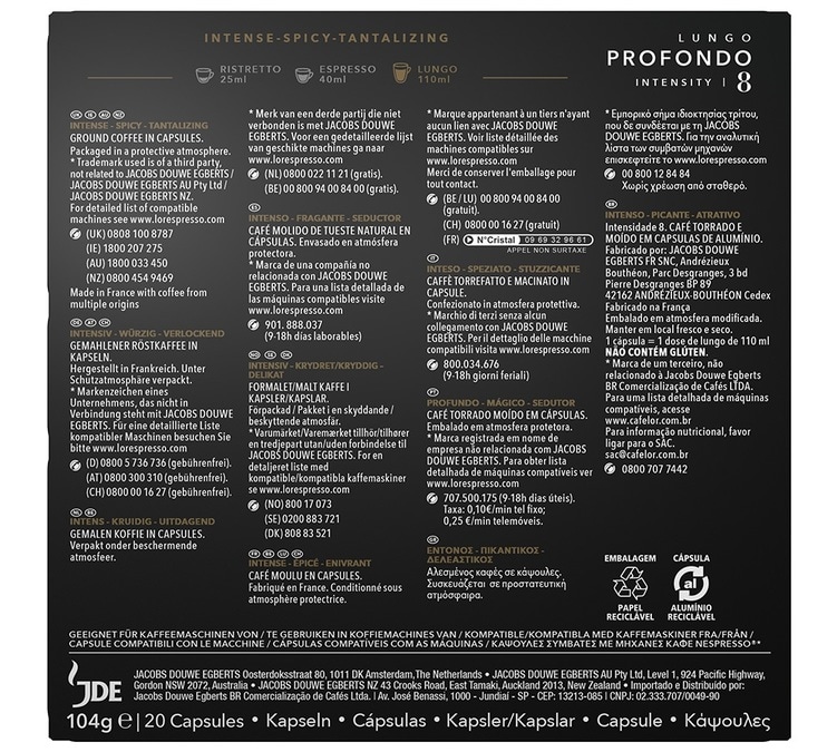 20 capsules compatibles Nespresso® Lungo Profondo  - L'OR ESPRESSO