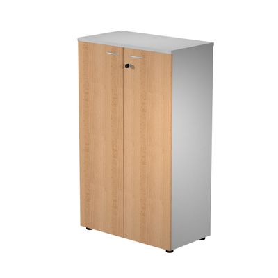 Bibliothèque mi-haute Trend - L80xP44xH120 cm - 2 portes en mélaminé avec serrure - imitation hêtre