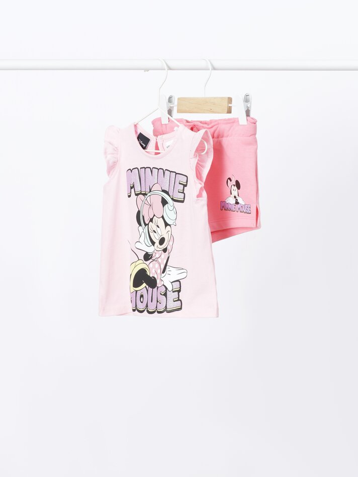 Conjunto de shorts e camiseta com babados da Minnie Mouse ©DS - Rosa claro