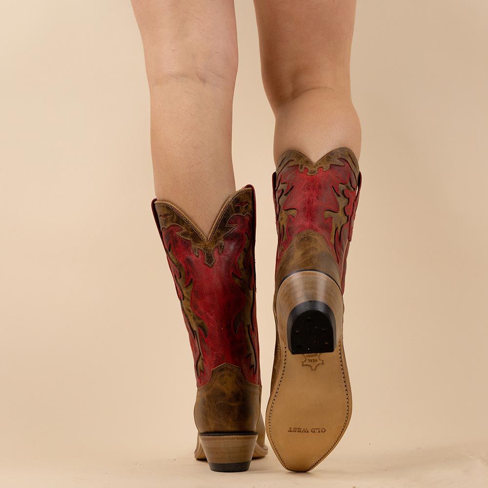 Old West LF1627E cowboylaarzen bruin - rood