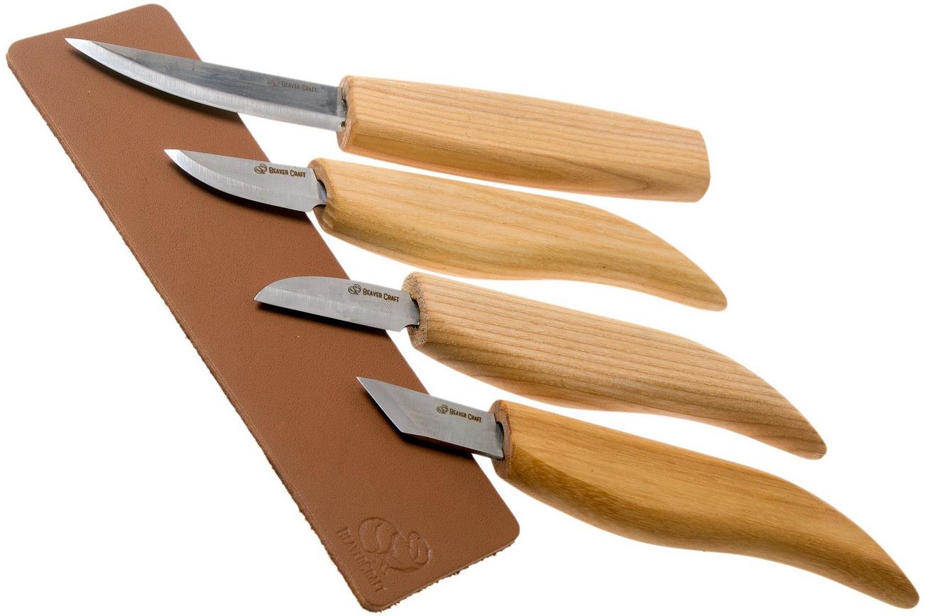 BeaverCraft Basic Set of 4 Knives S07 Book houtsnijset met houten opbergboek