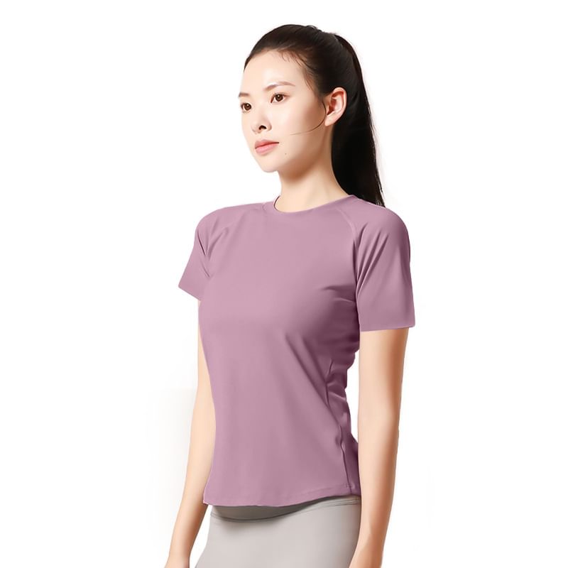 GearGal - Sport-T-shirt met korte mouwen, ronde hals en effen mesh-paneel