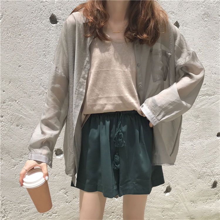 Monroll - Linnen tanktop / effen shirt / korte broek