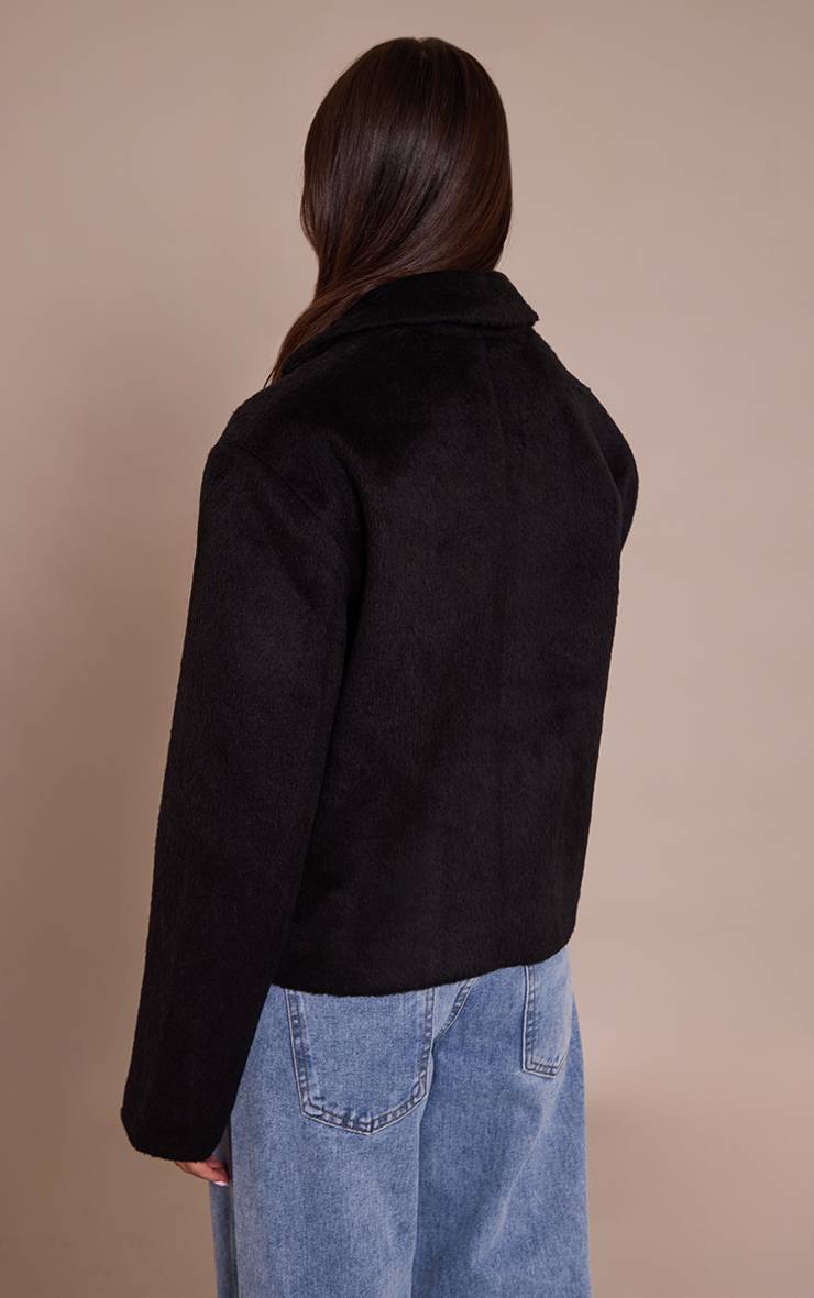 Noir Manteau Trench Court En Laine Brossée