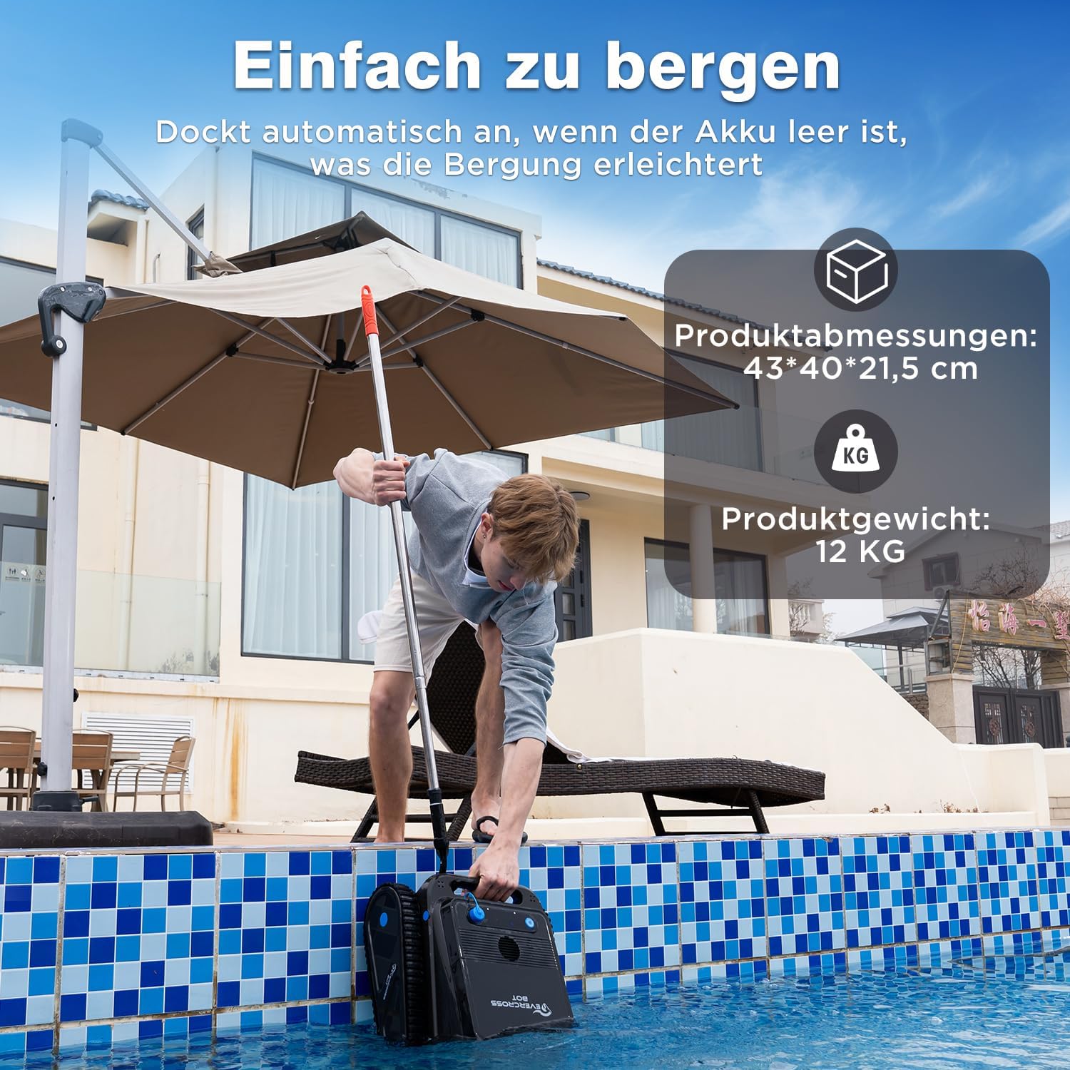 U8 Poolroboter Boden und Wand, Kabelloser Poolsauger Akku mit Wasserlinienreinigung, 120 Min Batterielaufzeit, Intelligenter Navigation, Selbsteinparkfunktion, Reinigungsfläche bis 200㎡