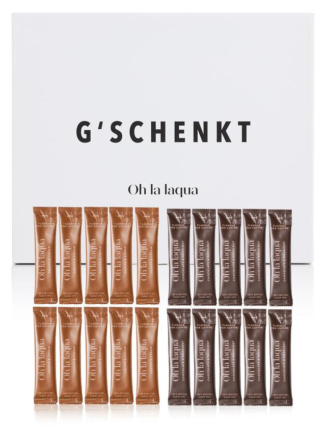OH LA LAQUA Geschenkbox mit Kaffee Aromen Toffee & Sahne und Schokolade & Haselnuss, 20 Stickpacks
