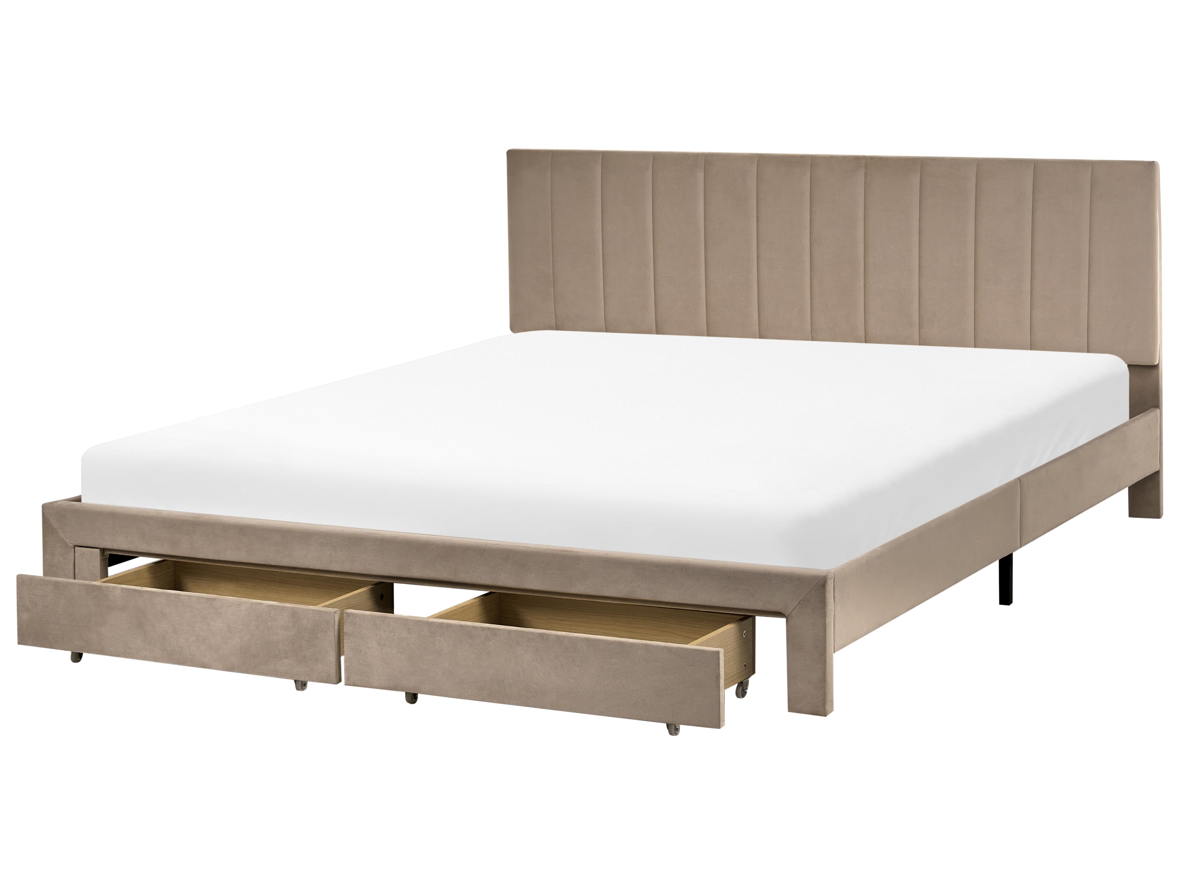 Bed met opbergladen Fluweel LONZAC 180 x 200 cm Taupe