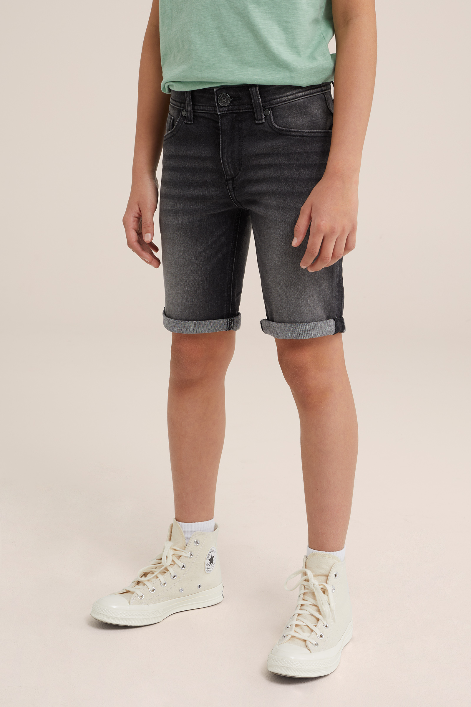 Jongens slim fit denimshort van jog denim Blue Ridge Zwart