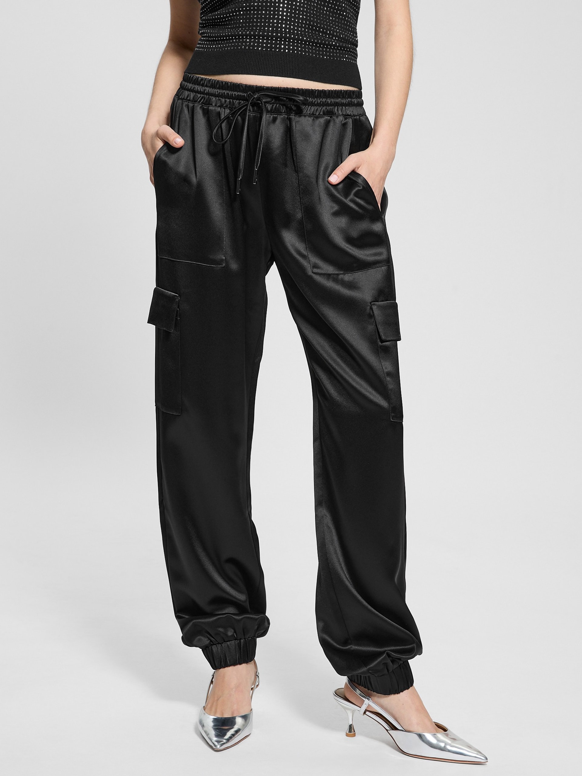 Marzia Joggers de cetim com cordão