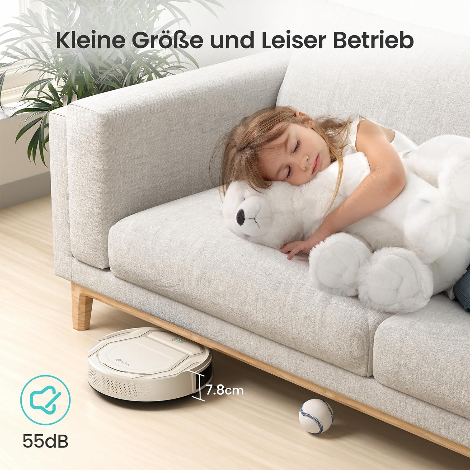 LEFANT M210P Staubsauger Roboter, Saugleistung 2200 Pa, Leise 55dB, Unterstützt WLAN-/Bluetooth-/Alexa-/App-Verbindung, Akkulaufzeit von 120 Minuten, ideal für Tierhaare und Hartböden.