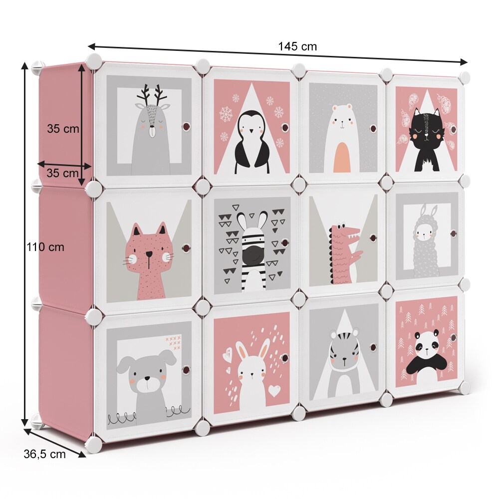 Vicco Kleiderschrank Andy Kinder rosa modular 12 Fächer Kleiderstange Steckregal