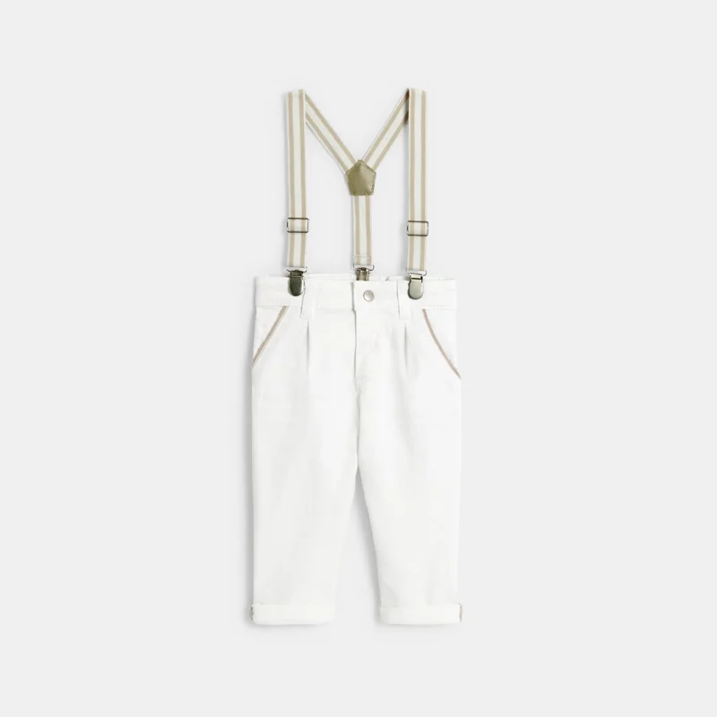 Pantalon à pinces à bretelles blanc bébé garçon Blanc