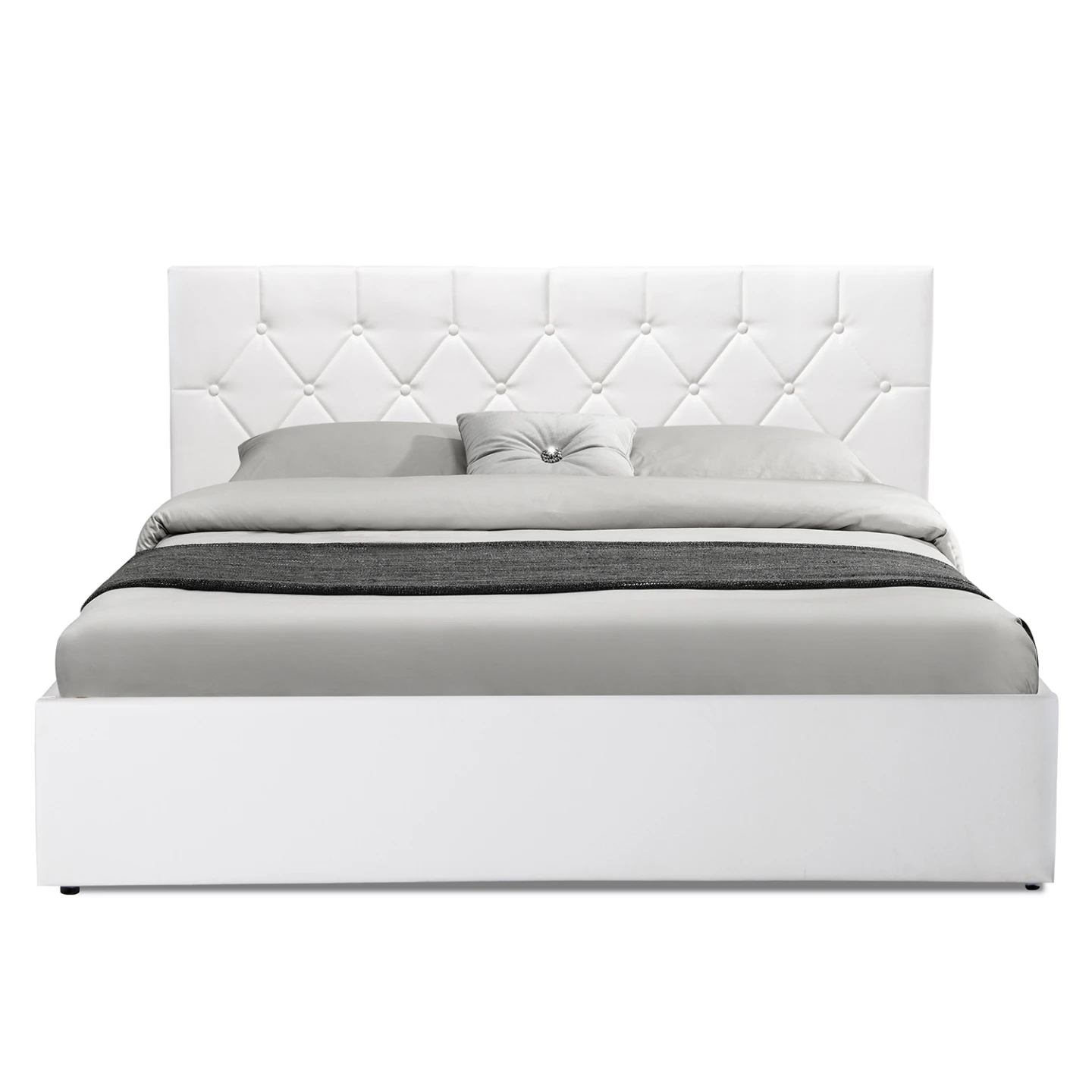 Lit coffre double AUSTIN avec tête de lit et sommier 160 x 200 cm PVC blanc