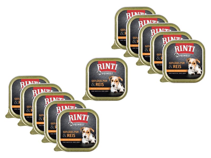 Rinti Nassfutter Feinest Geflügel Pur & Reis, 11 x 150 g Alleinfutter für ausgewachsene Hunde