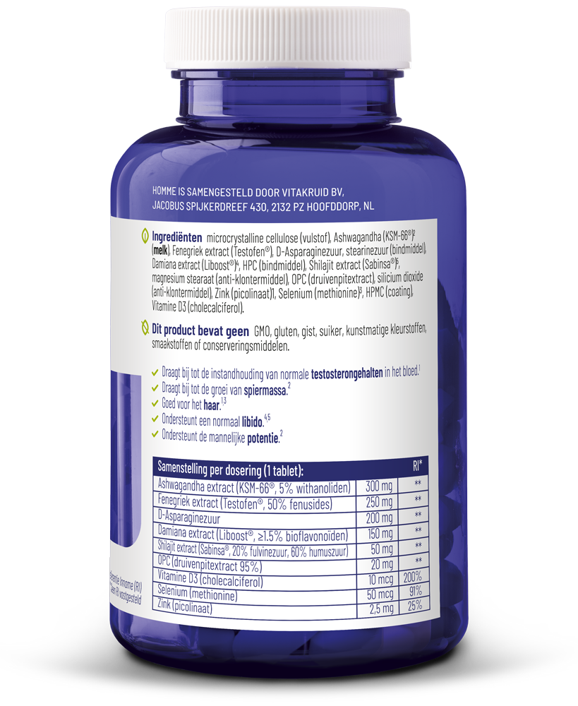 Vitakruid Homme Oa Ashwagandha Fenegriek Shilajit Damiana (90 Tabletten)