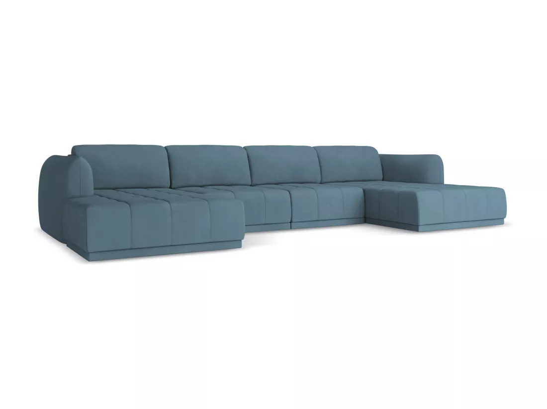 Canapé d'angle panoramique en tissu chenille - jeans - HOKU