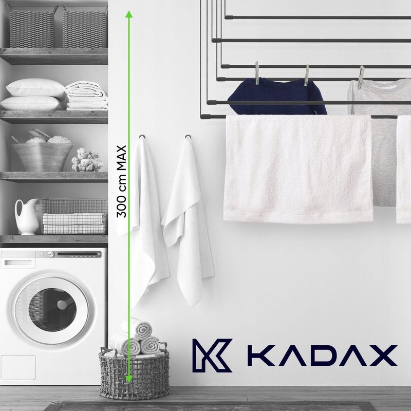 KADAX - Plafondwasdroger - Zwart - Draagvermogen 12 kg - 6 Staven van Gecoat Staal