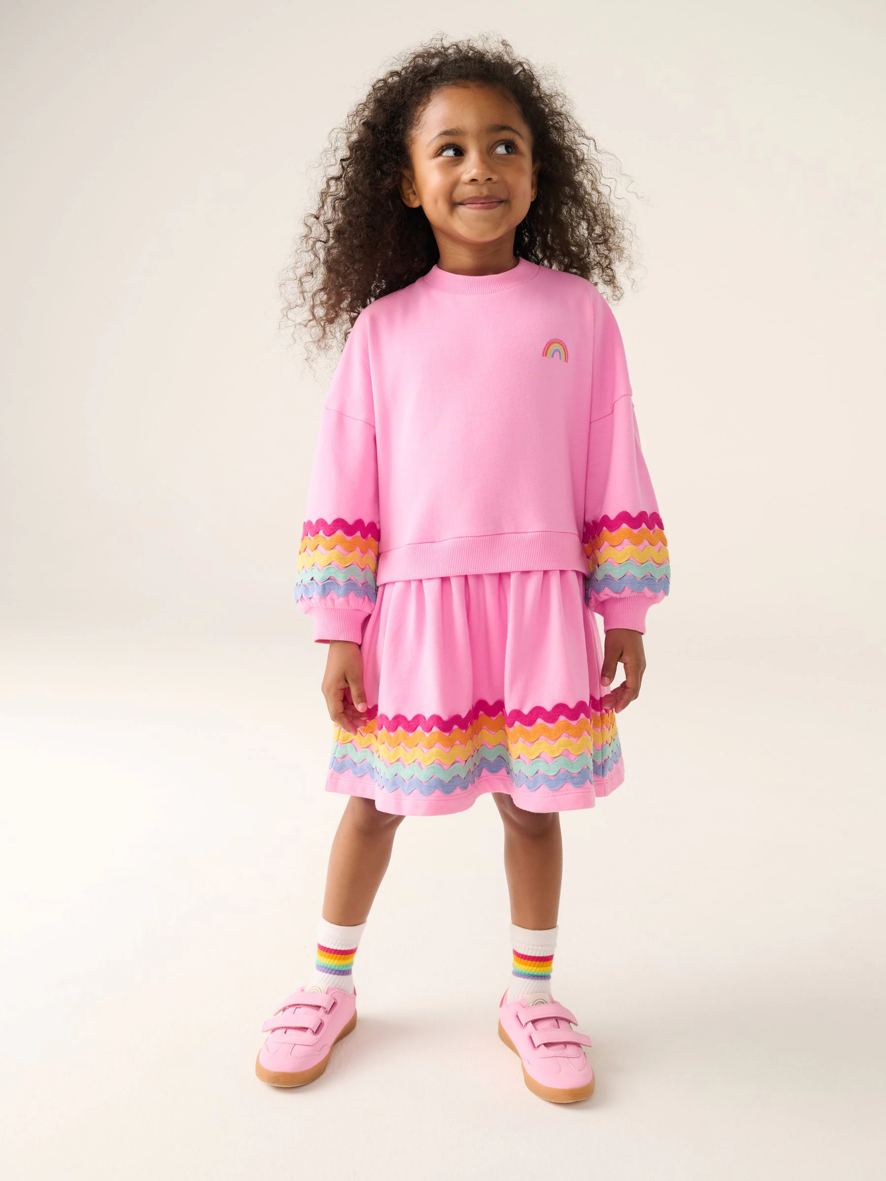 Little Bird by Jools Oliver pastelkleurige regenboog Ric Rac mockable sweatjurk