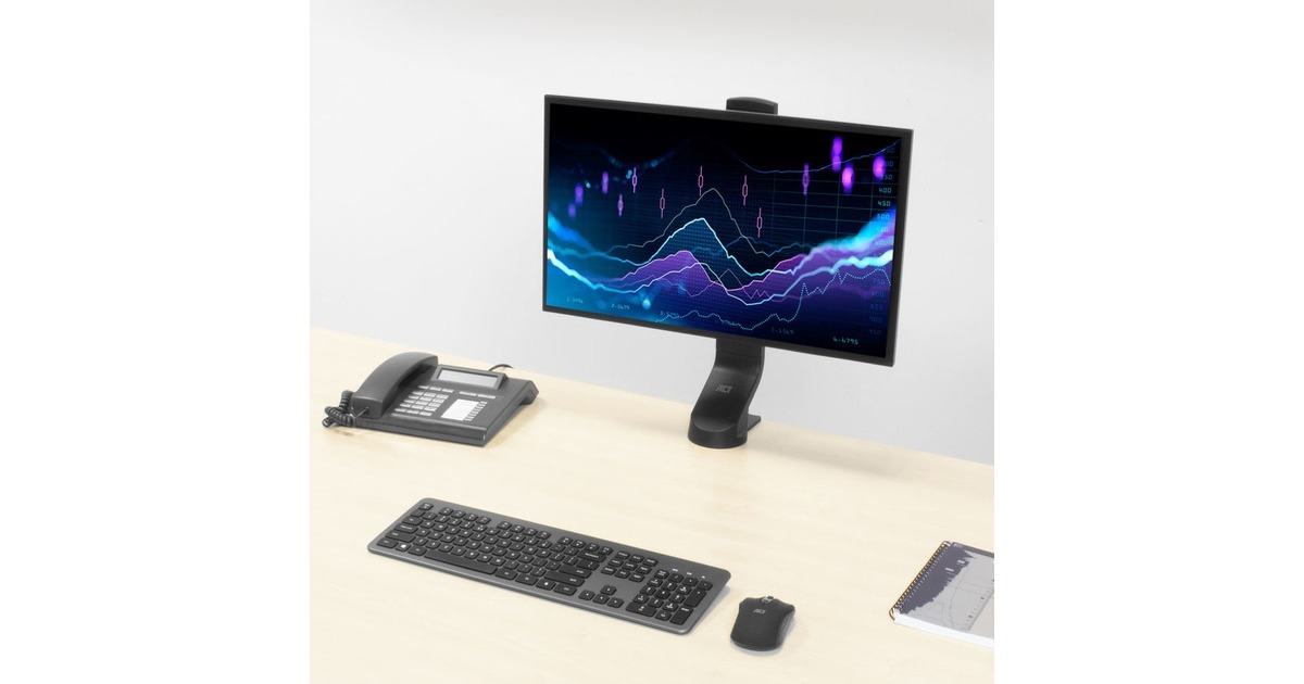 ACT ConnectivityMonitorarm office, 1 scherm, eenvoudig in hoogte verstelbaar  (Zwart)