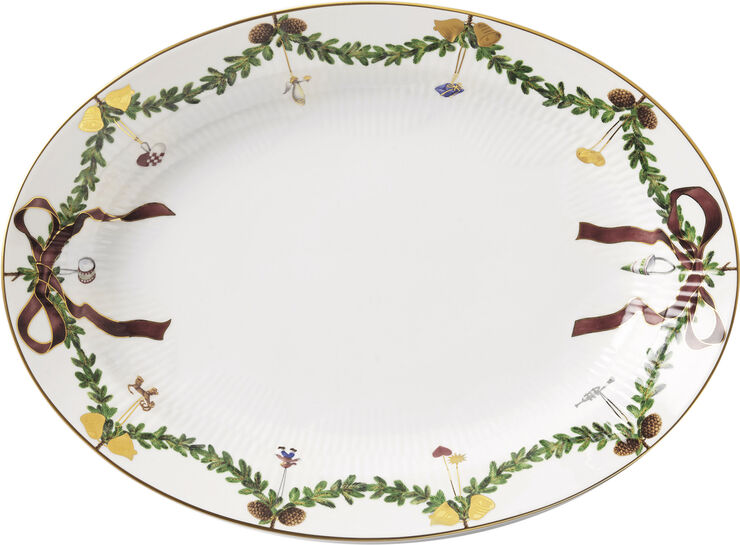 Royal Copenhagen Stjerne Riflet Jul Fad ovalt 34 cm Hvid