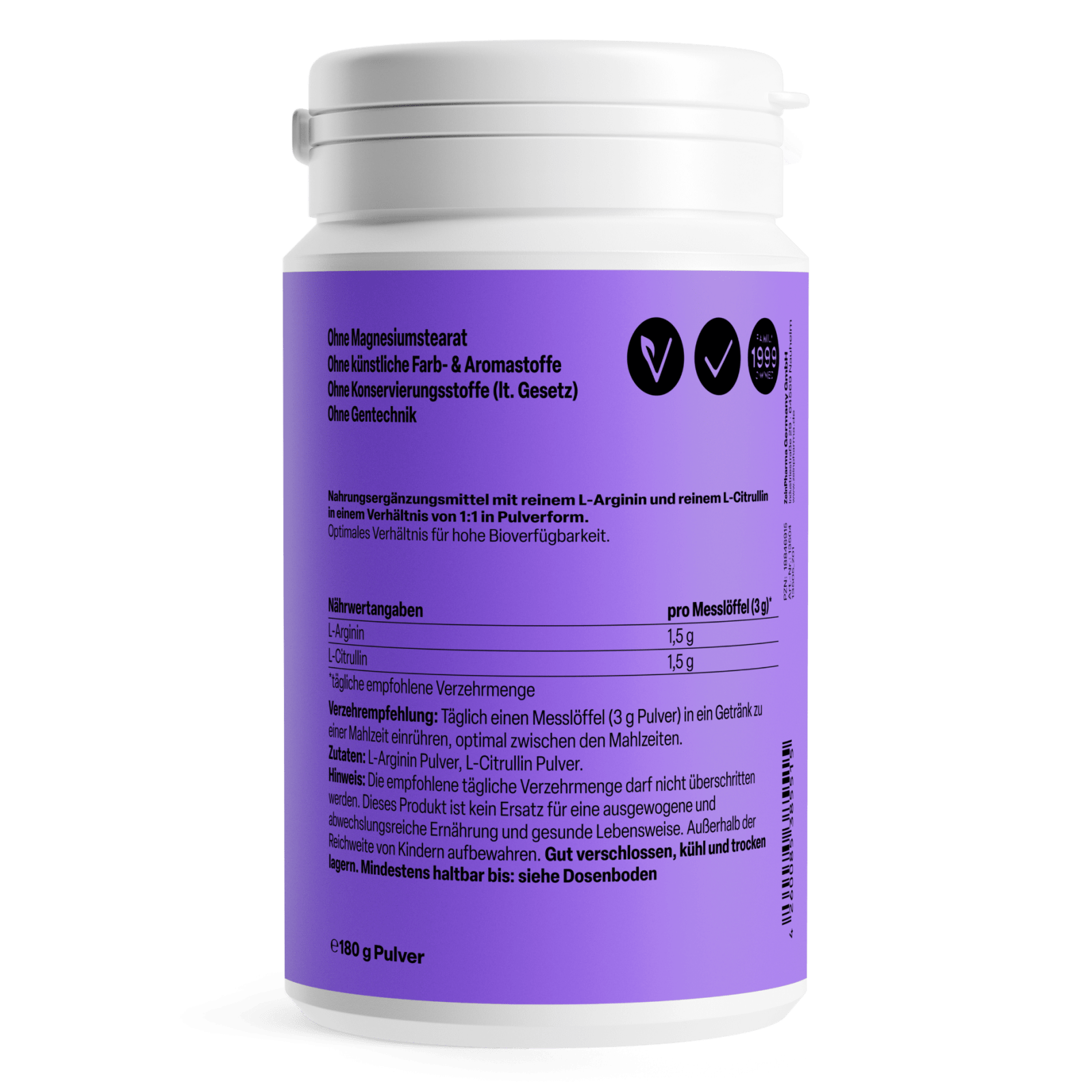 L-Arginin + L-Citrullin Pulver (180g)