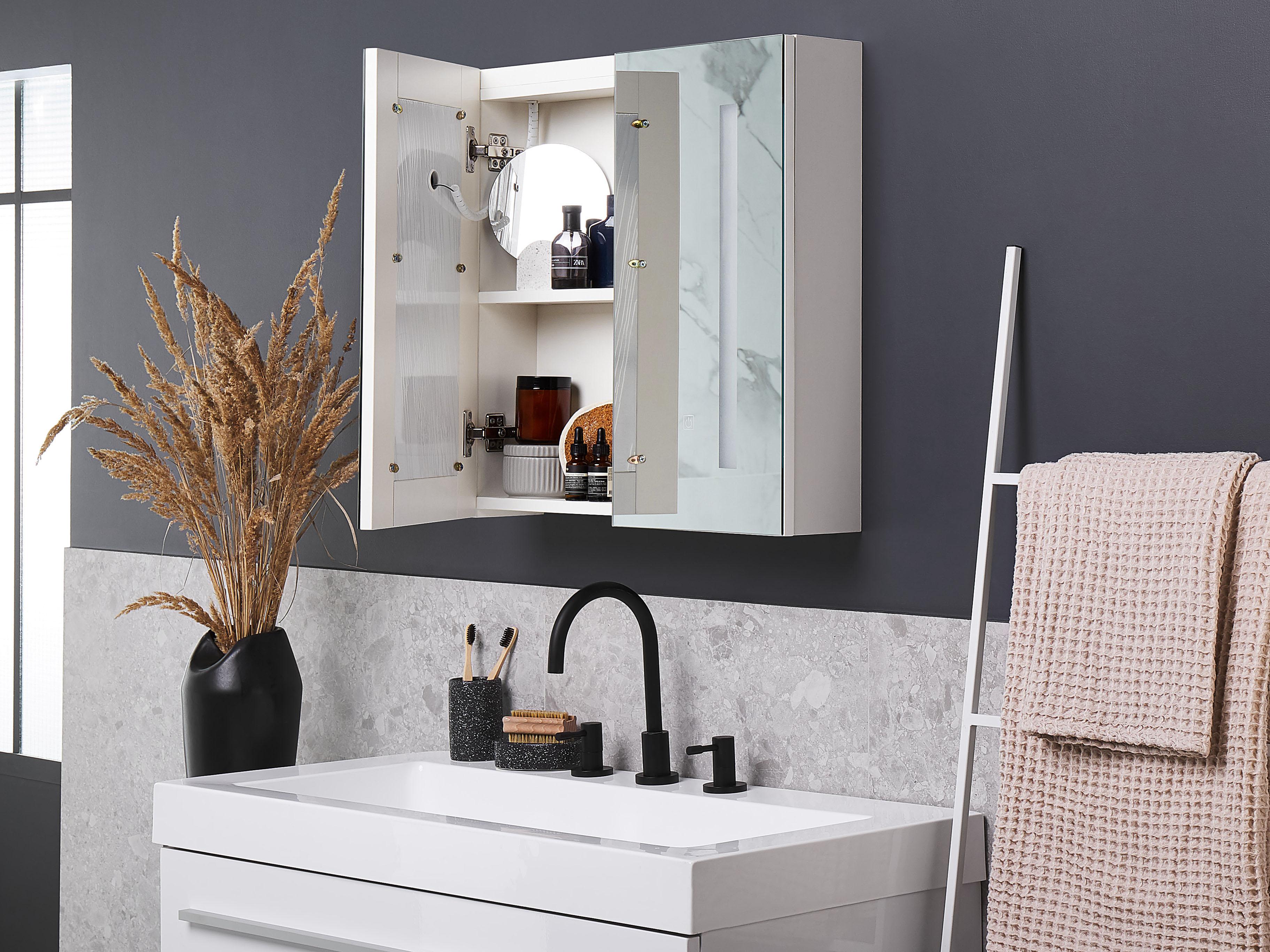 Badkamer wandkast met spiegel LED CHABUNCO 60 cm 60 cm Wit
