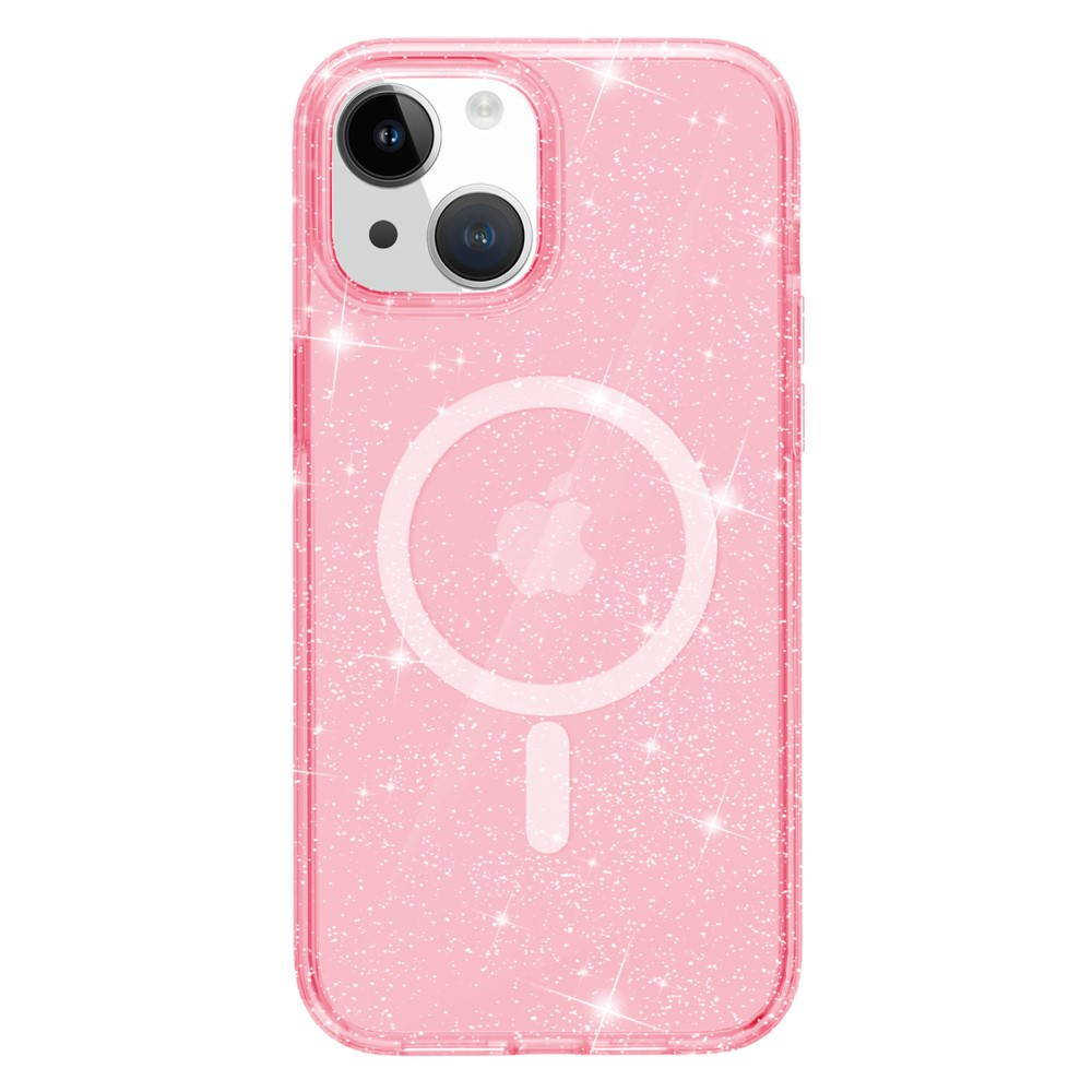 iPhone 15 MagSafe Hybrid Hardcase Hülle mit TPU Bumper Glitzer Design - Rosa / Transparent