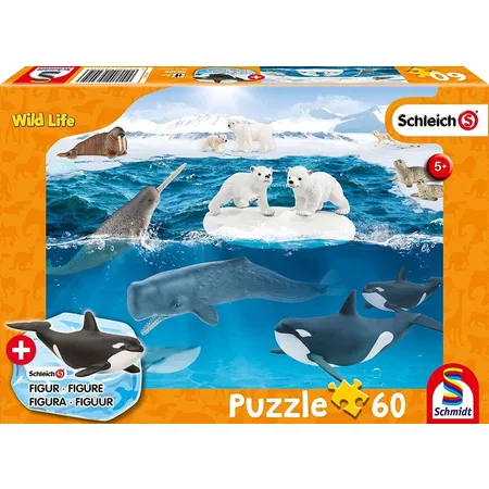 Schmidt Spiele KinderPuzzle - Schleich® (+Zusatz) Wild Life, In der Arktis, 60 Teile + Figur
