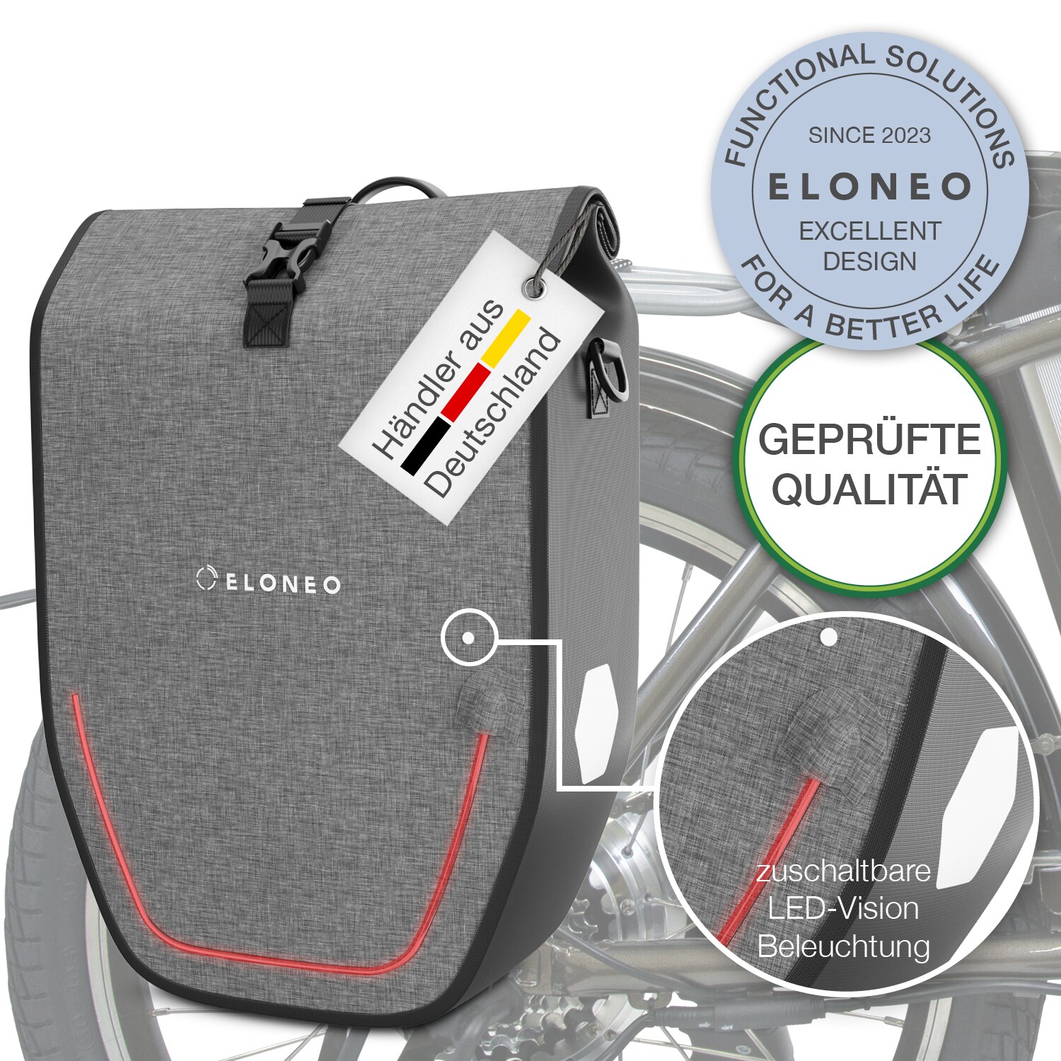 eloneo Fahrradtaschen wasserdicht mit LED 20L