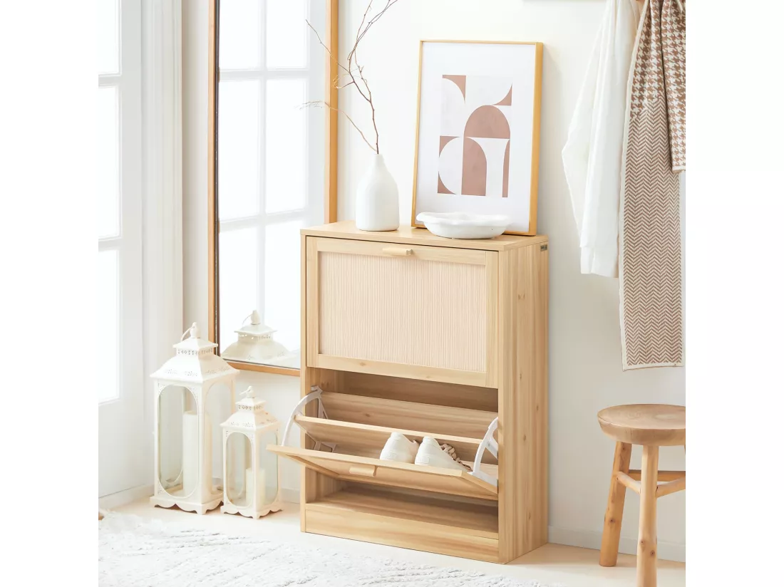 SoBuy Armoire à Chaussures 2 Abattants, Commode à Chaussures, Étagère à Chaussures, Meuble de Rangement à Chaussures avec 2 portes, Meuble d'entrée 60 x 24 x 80 cm, FSR160-N