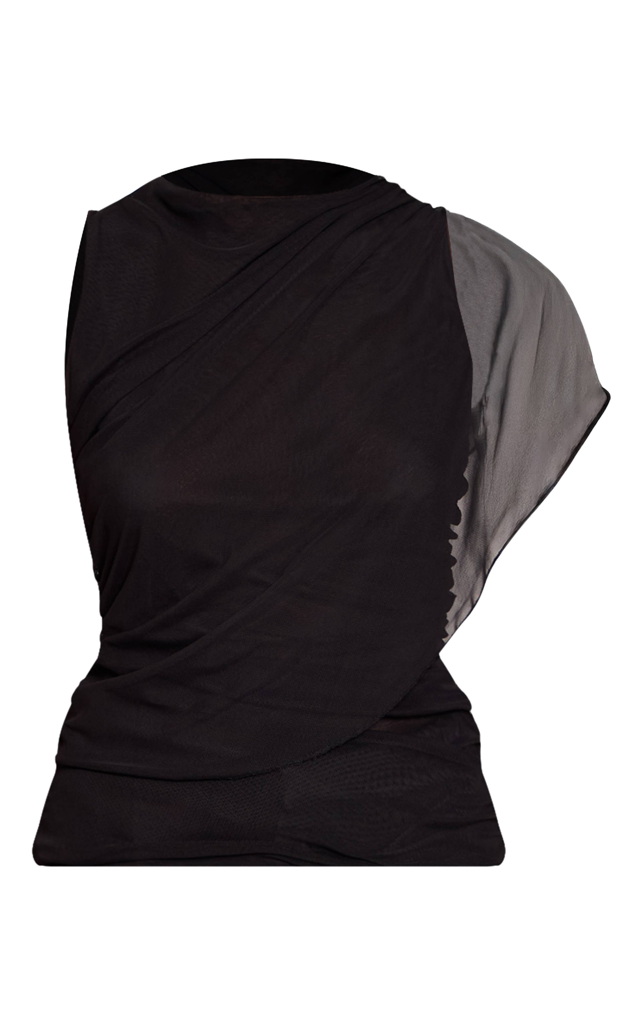 Noir Top Long Avec Détail Cape En Mesh