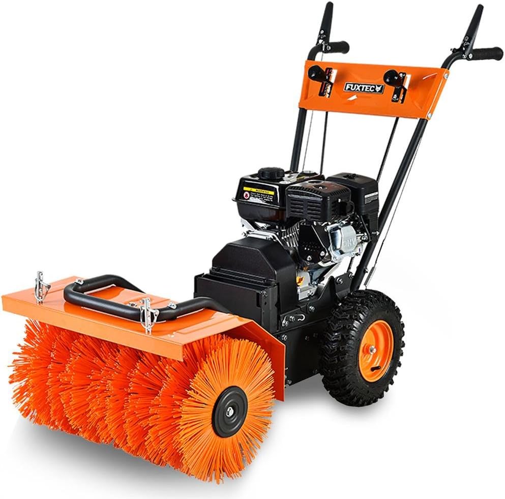 FUXTEC Benzin Kehrmaschine FX-KM196 mit Kehrbesen und 196cc Hubraum optional Schneeschieber, Auffangbehälter und Schneefräse