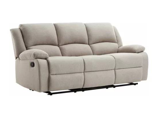 Canapé Relaxation manuel 3 places Léo en Tissu - Beige - L193 x P93 x H96cm - Loungitude