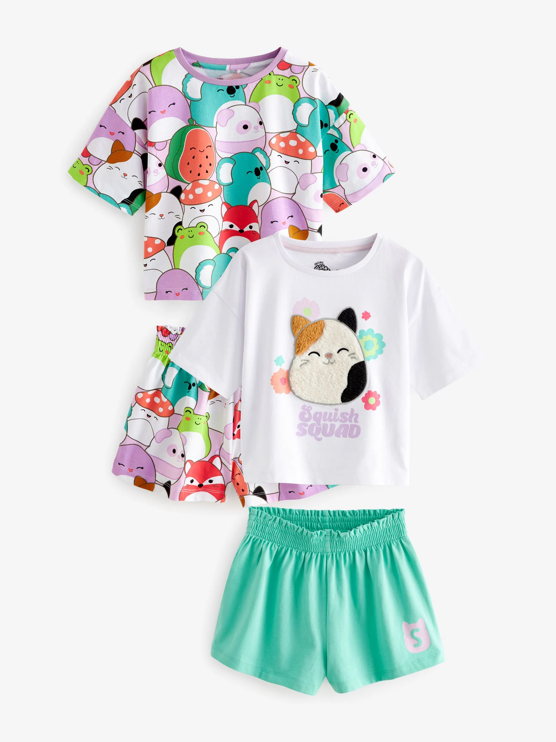 Roze/groen - Squishmallows 100% katoenen shortpyjama's 2 pack (5-14jaar)