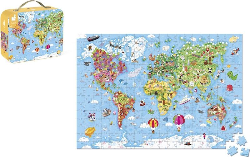 Legpuzzel - Wereldkaart - 300 Stukken - Kartonnen Koffer
