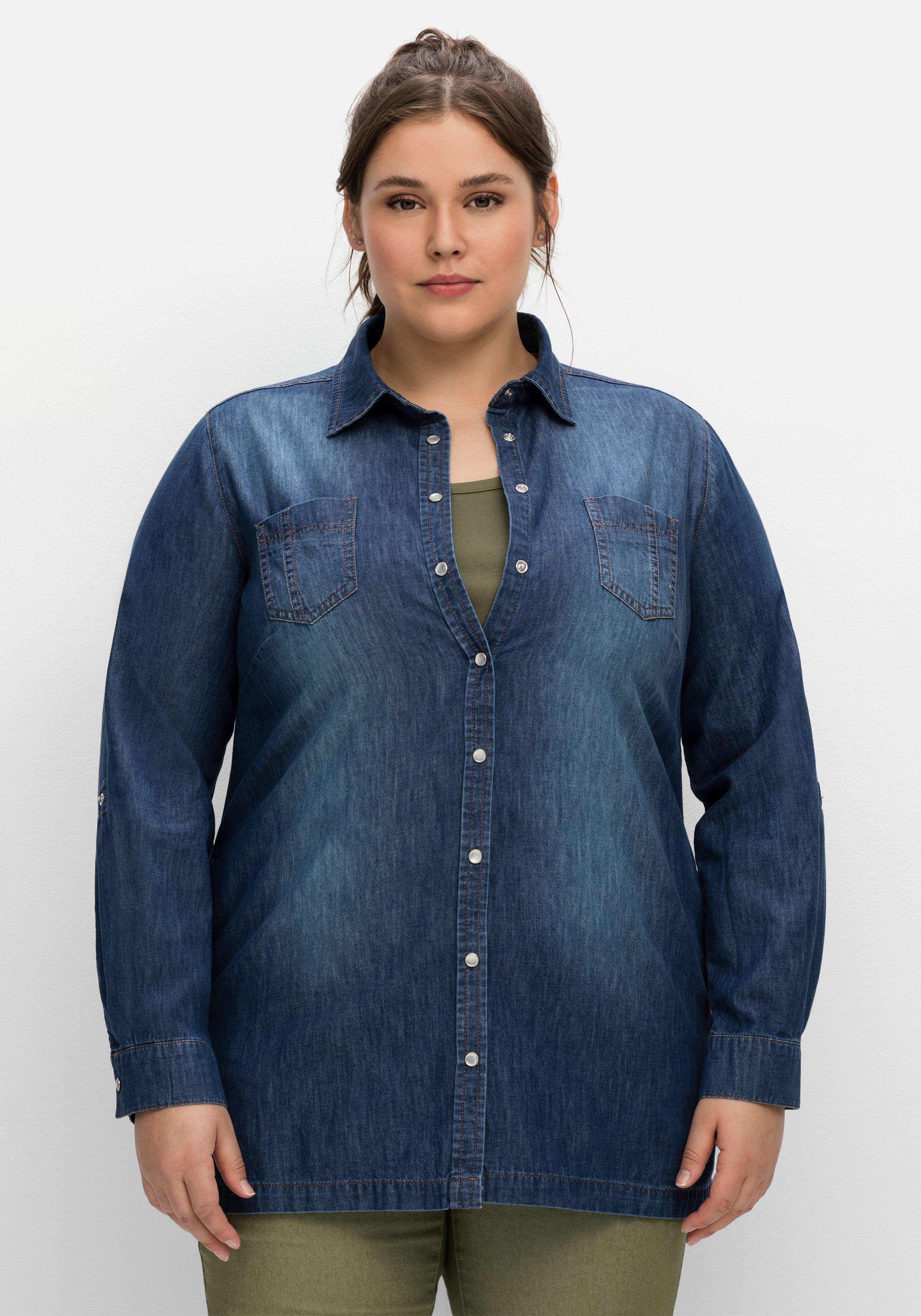 Jeansbluse mit krempelbaren Ärmeln