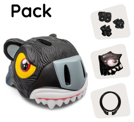 Crazy Safety Panthère Noire Set | Casque et protection pour enfants de 2 à 7 ans
