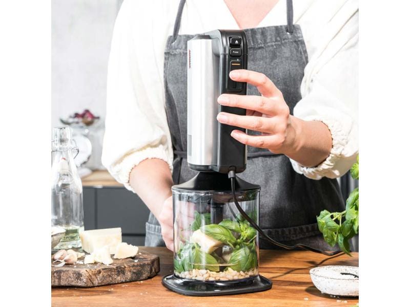 Gastroback Handmixer Pro Schwarz/Silber 3 in 1 - Handmixer, Rührstab und Schnell zerkleiner