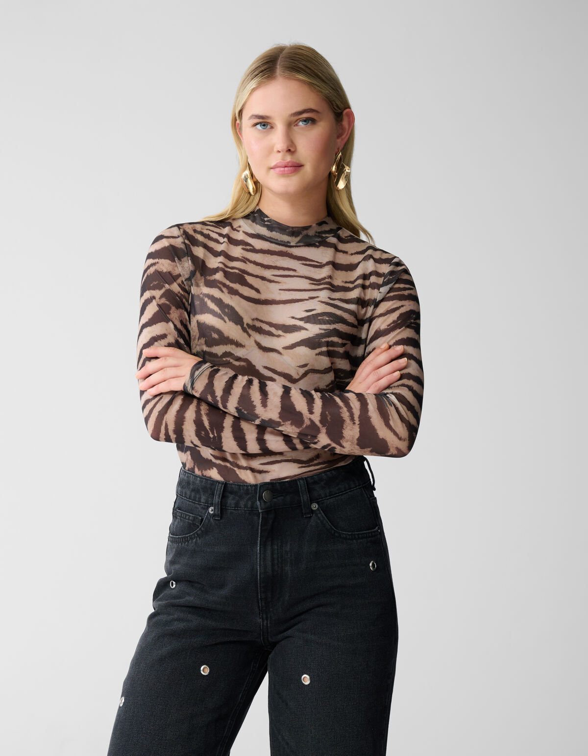 Mesh Tiger Top Lichtbruin