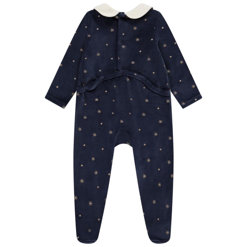 Dors-bien en velours imprimé flocons pour bébé fille avec ouvertures différentes selon l'âge - Bleu marine