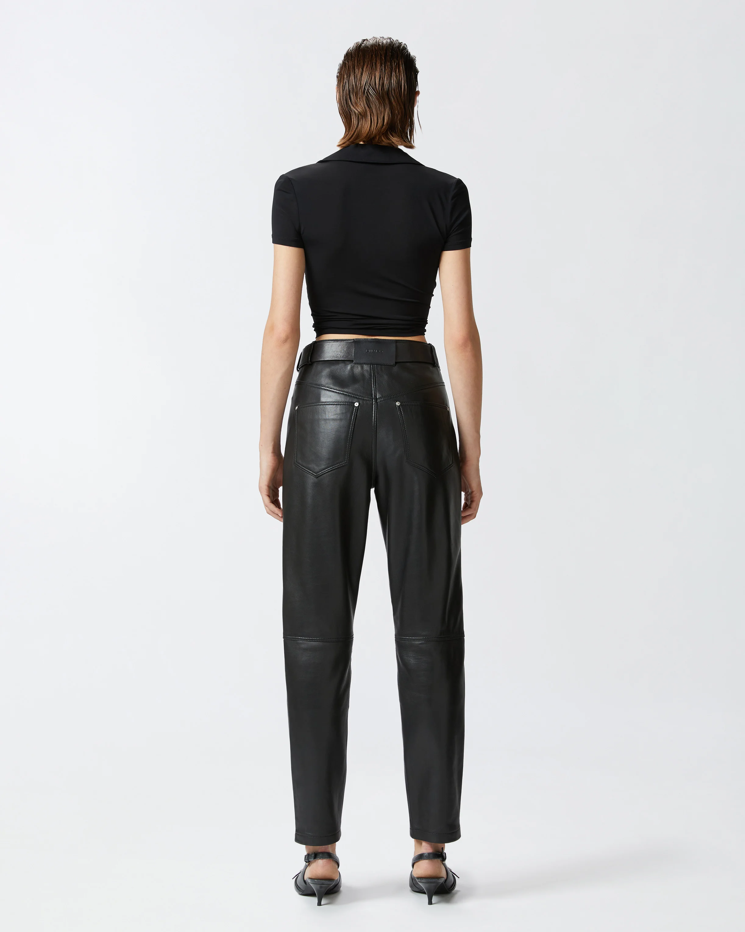 Pantalon long ceinturé nappa | Noir