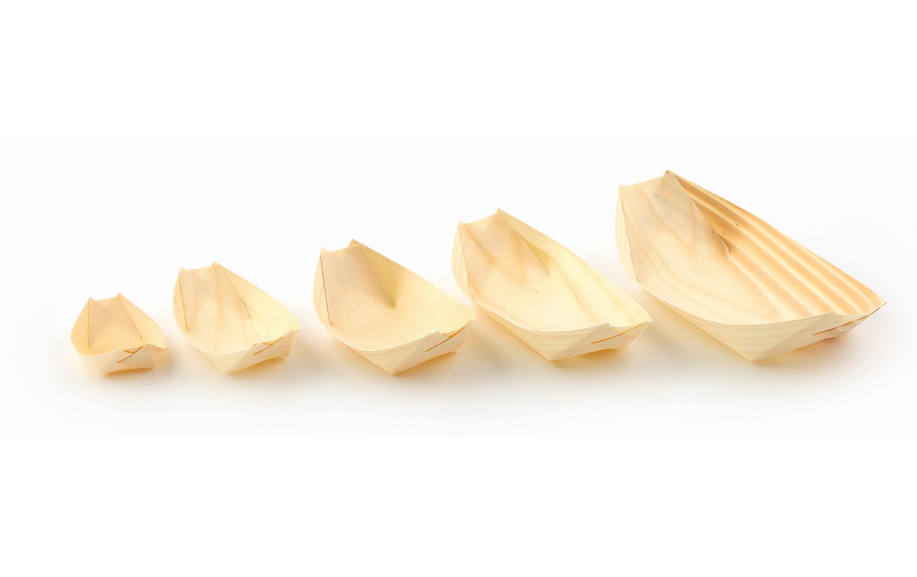 Fingerfood-Schale Holzboot 7 x 11 cm, 100 StückEinwegboot aus FSC Holz