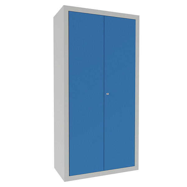 Armoire haute 4 tablettes, coloris gris/bleu